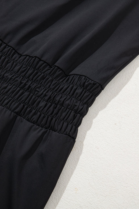 Plain Sleeveless Loop Drawstring Cinched Waist Romper